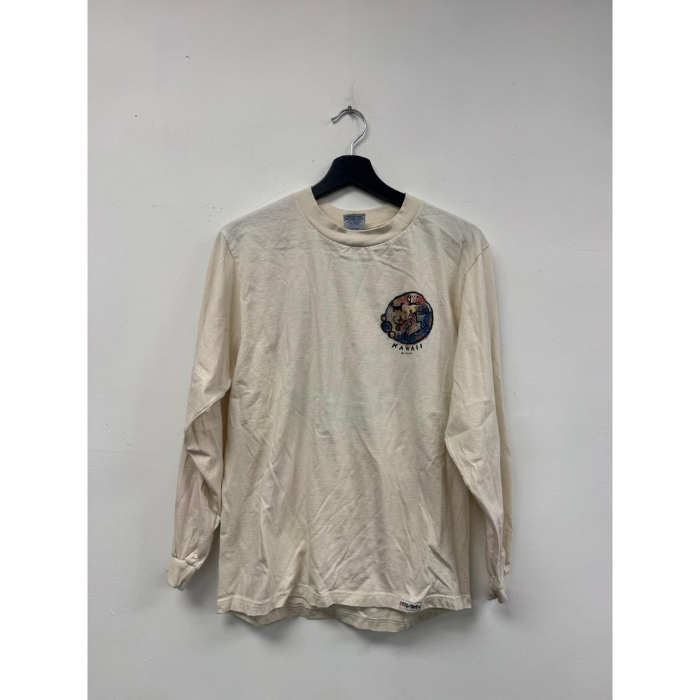 VIntage Crazy‎ Shirt Hawaii Long Sleeve Shirt Medium White Graphic Surf Beach